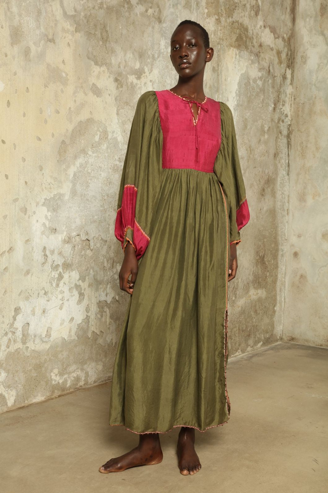 Serafina Olive Silk Dress - Supernaturae
