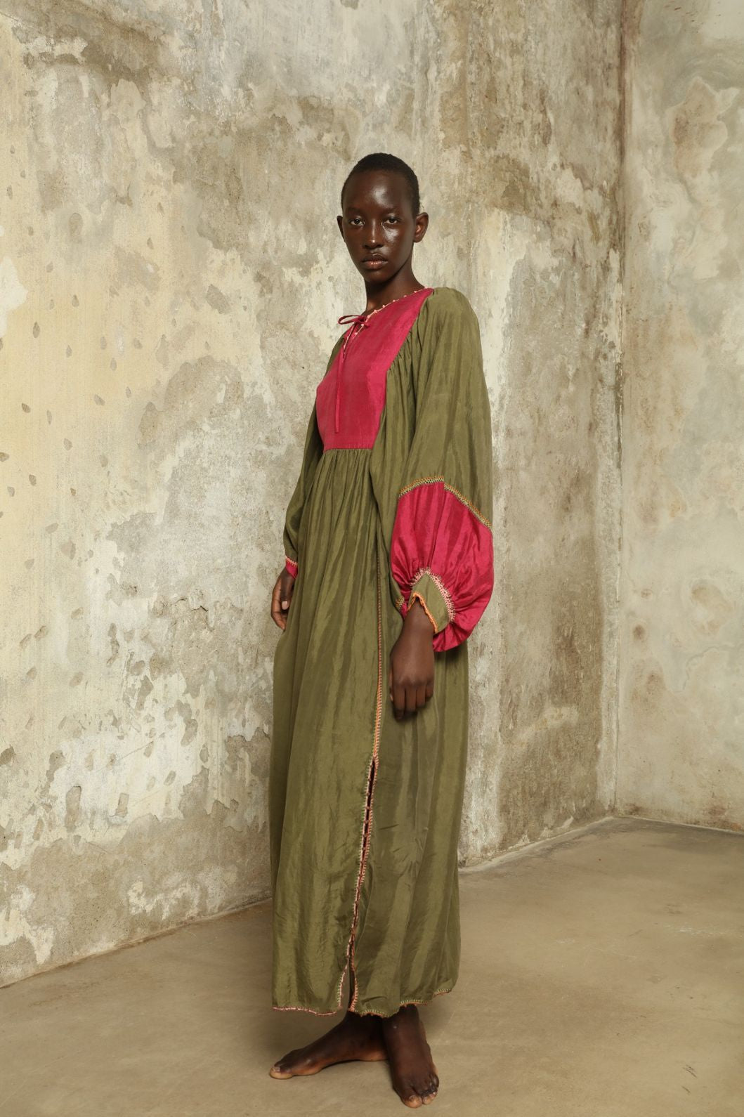 Serafina Olive Silk Dress - Supernaturae