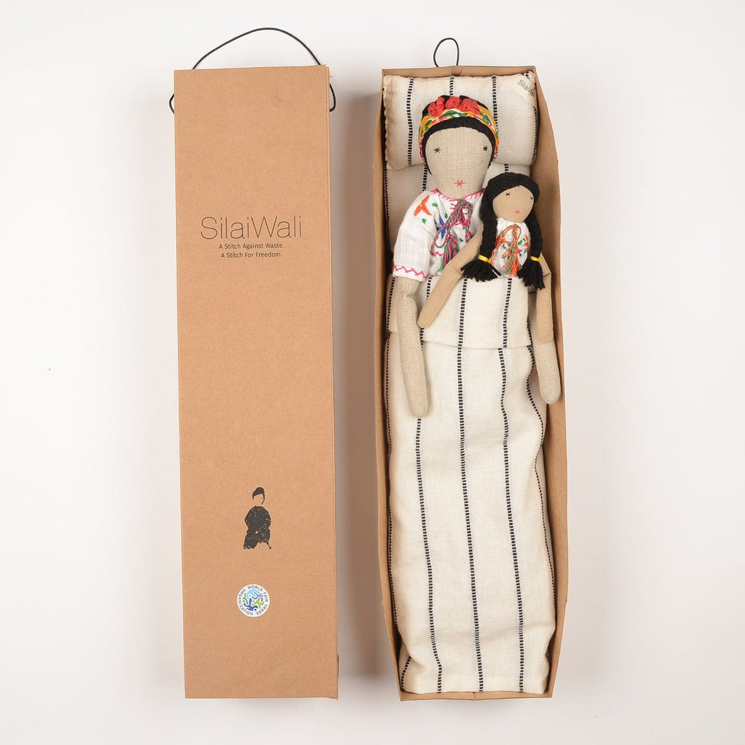 Frida handcrafted cloth dolls mother and daughter set by SilaiWali, sustainable upcycled fabric dolls at House of Nomad Stories