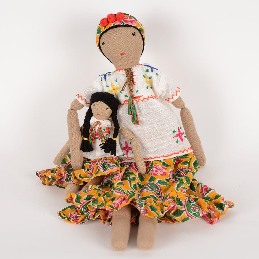 Frida handcrafted cloth dolls mother and daughter set by SilaiWali, sustainable upcycled fabric dolls at House of Nomad Stories