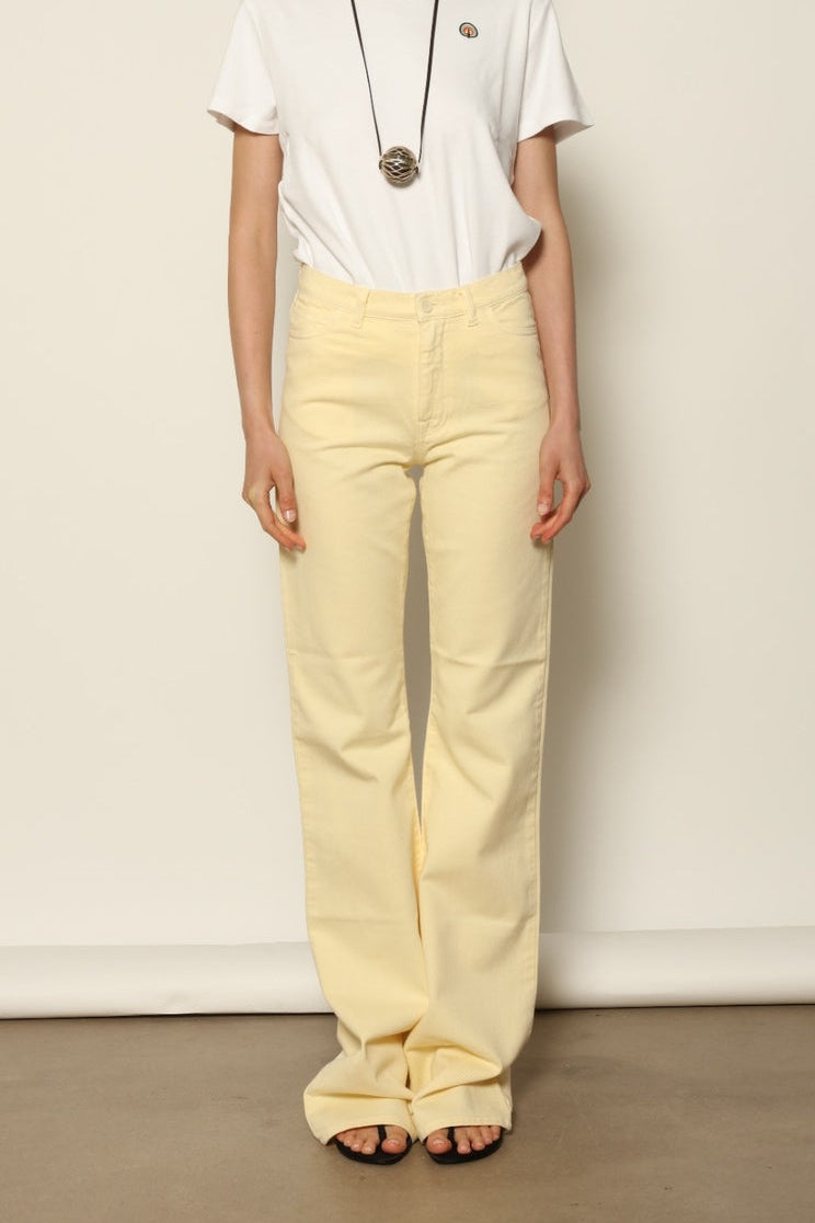 Le Pantalon Tulipe in Banana by HAPPY HAUS, featuring a relaxed oversized fit, softly flared leg and regular length.