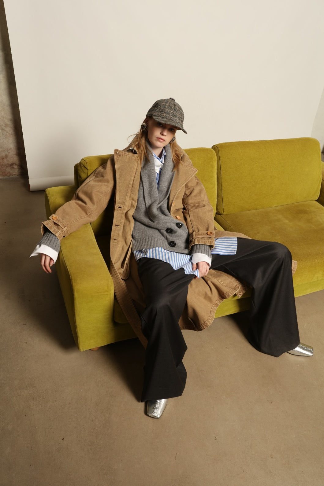 Le Trench Coat by HAPPY HAUS in recycled cotton denim with a soft Army Beige wash.