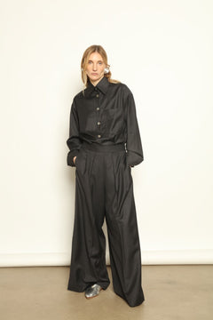 Anthracite Bettina Merino Cool Wool Blouse - House of Woven Stories
