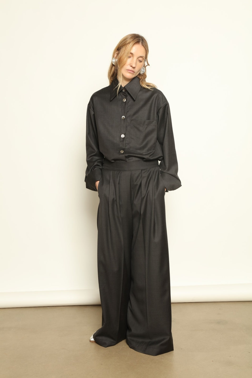 Anthracite Bettina Merino Cool Wool Blouse - House of Woven Stories