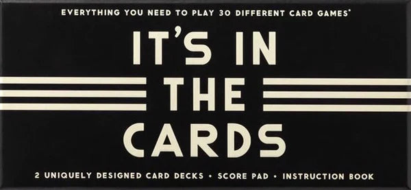 It’s In The Cards Playing Card Game Set by New Mags - includes 2 decks, instruction book, pencil and scorepad in a stylish gift box. Available at House of Woven Stories.