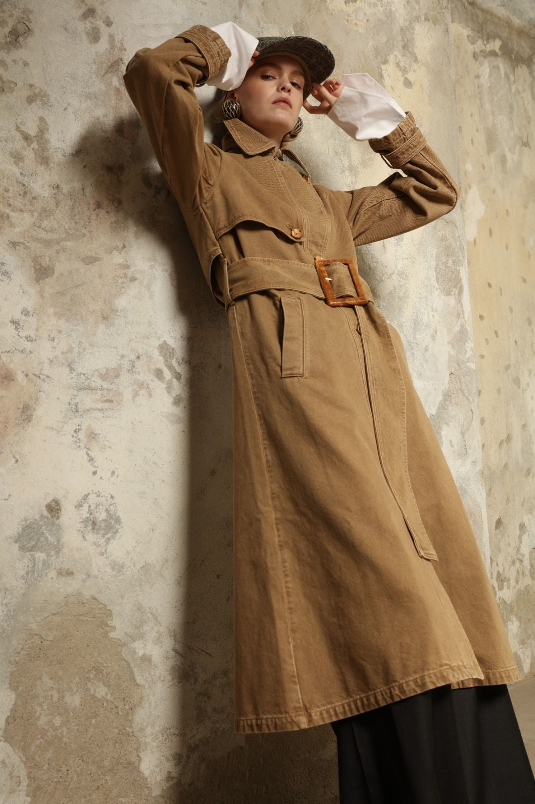 Italian style pockets on Le Trench Coat by HAPPY HAUS, combining practical function with refined detailing.