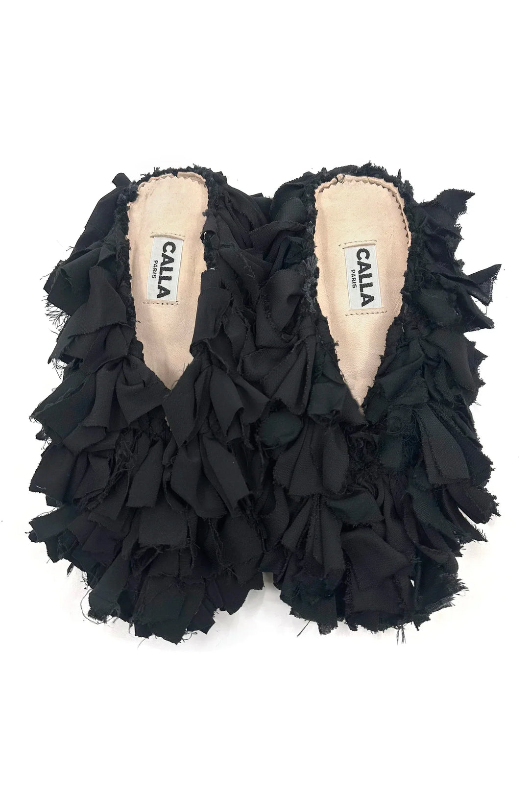 Aili Black Mono Babouches by Calla, entirely black handmade Moroccan slippers from upcycled Berber rugs, available at House of Nomad Stories