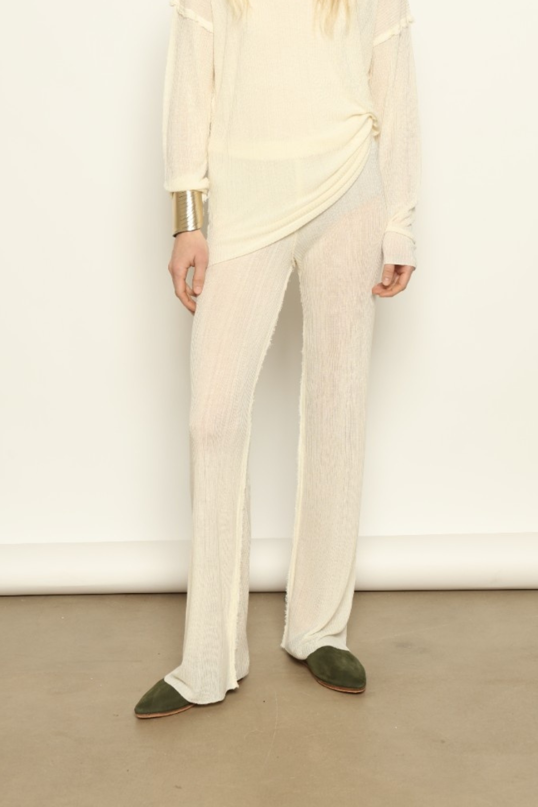 Amara Milk Yarn Trousers by Gudrun & Gudrun, part of House of Nomad Stories collection, sustainable milk fiber loungewear trousers with elastic waist and relaxed Nordic silhouette