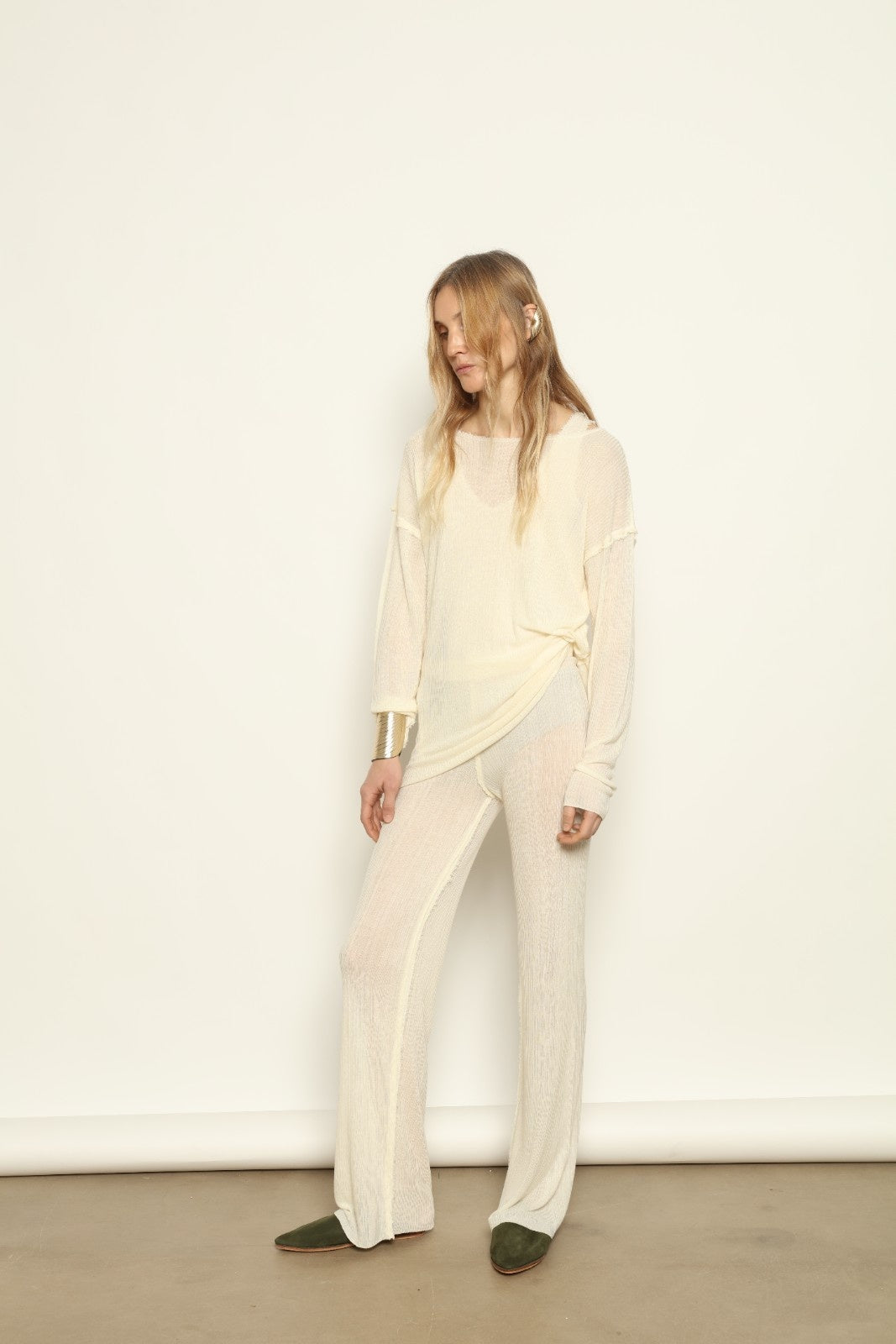 Amara Milk Yarn Trousers by Gudrun & Gudrun, part of House of Nomad Stories collection, sustainable milk fiber loungewear trousers with elastic waist and relaxed Nordic silhouette