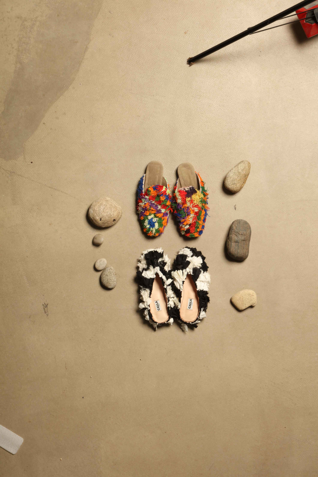 Baboush Fringed Majorel in Multicolor by House of Nomad Stories, handcrafted in Marrakesh with colorful hand-tied fringe, cushioned insole, and ethically sourced leather, showcasing vibrant Moroccan craftsmanship.