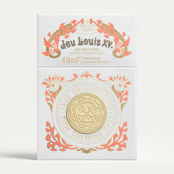Jeu Louis XV 1504 by Grimaud Paris from the House of Nomad Stories selection, luxury Bridge and Poker playing cards in Coral Red, made in France with archival illustrations and gilt edges.