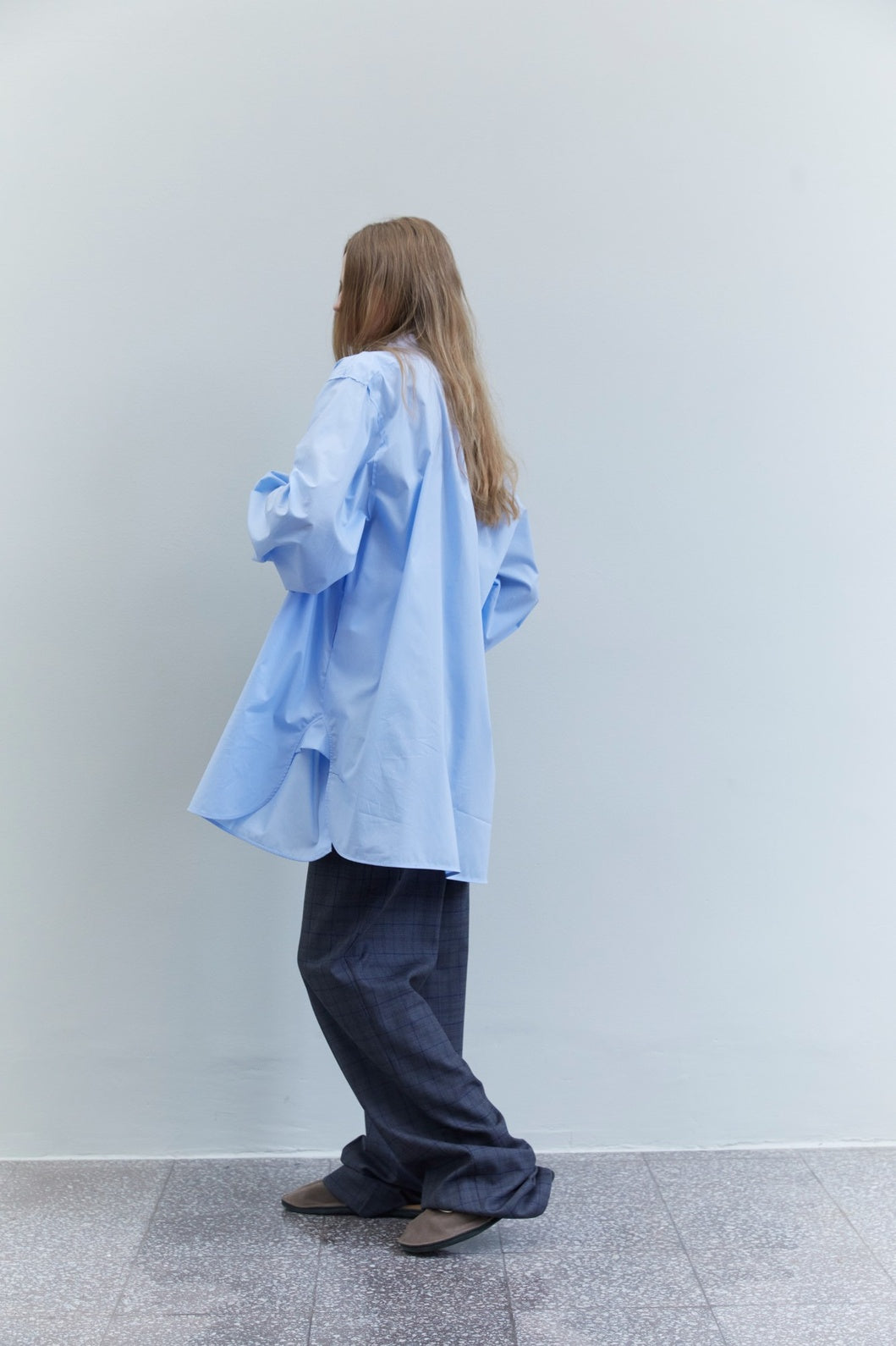 Crazy Smoking Sky Blue Plissé Shirt by Maison Jejia, featuring a relaxed drape and softly textured cotton construction.