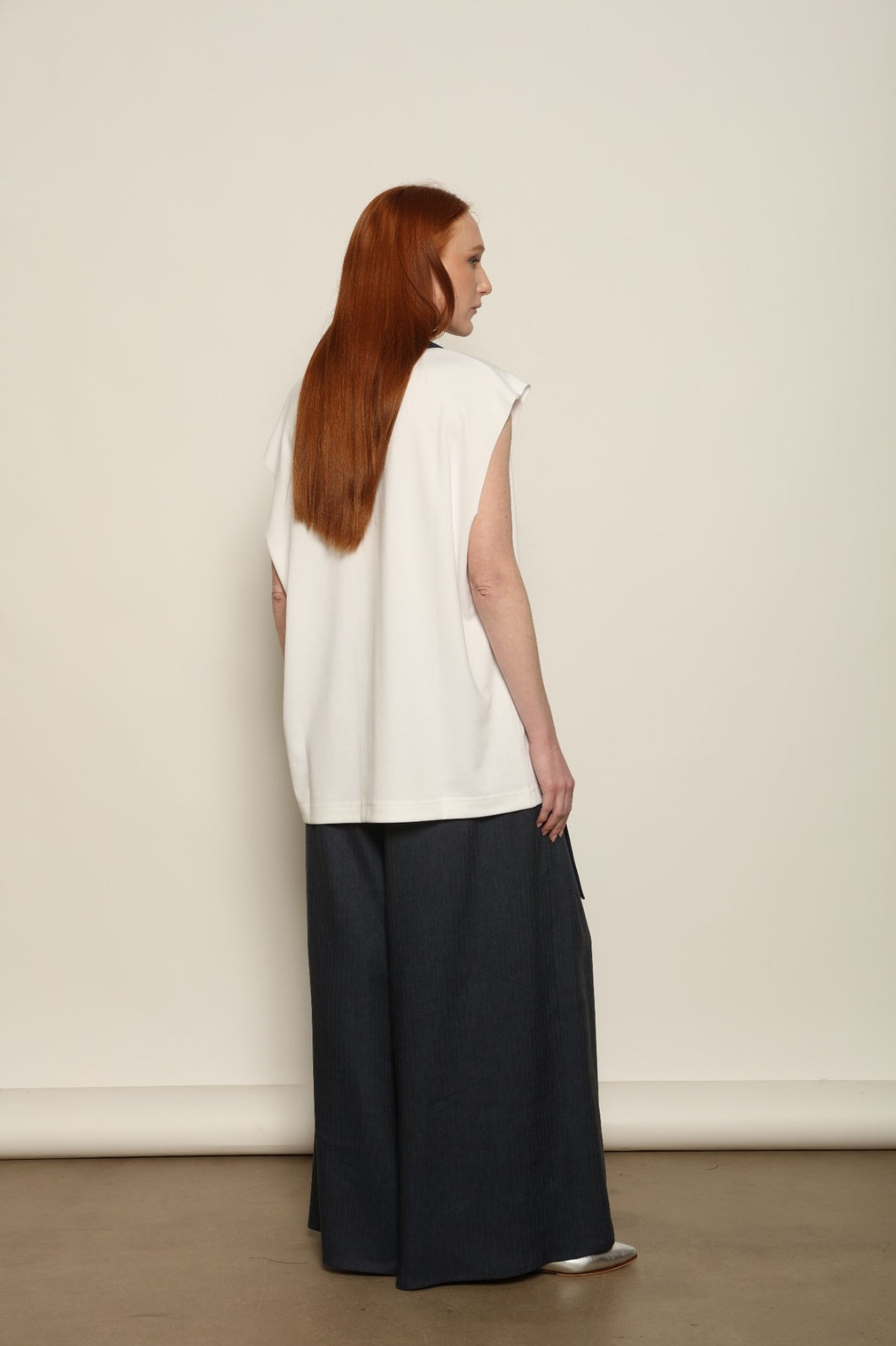 Over Tie White T-Shirt by Maison Jejia in soft Italian cotton, featuring a relaxed silhouette, sculpted shoulders and an elongated tonal tie detail.