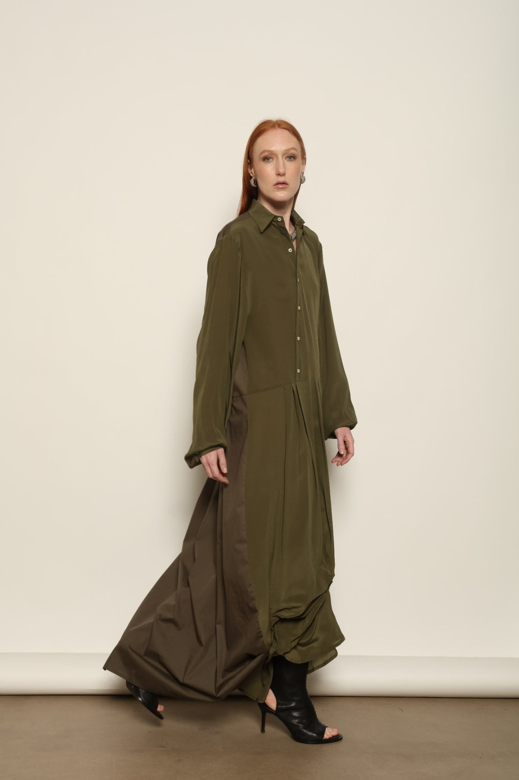 Tina Silk Dress by Maison Jejia with understated tailoring balanced by a soft, flowing construction.