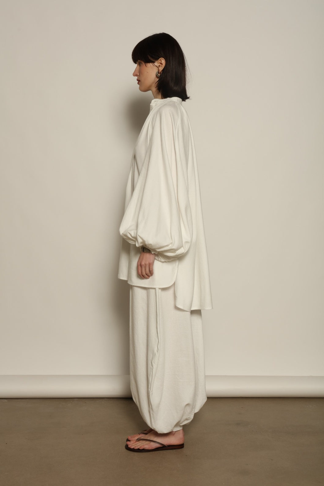 Harem Pant by Marrakshi Life in soft handwoven cotton, featuring a voluminous drape, gently tapered silhouette, elasticated waist and cuffed ankles.