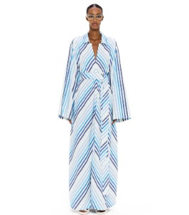 V-Neck Caftan by Marrakshi Life in 100% cotton, featuring a fluid relaxed silhouette, bold striped pattern and clean V-neckline designed for warm-weather dressing.