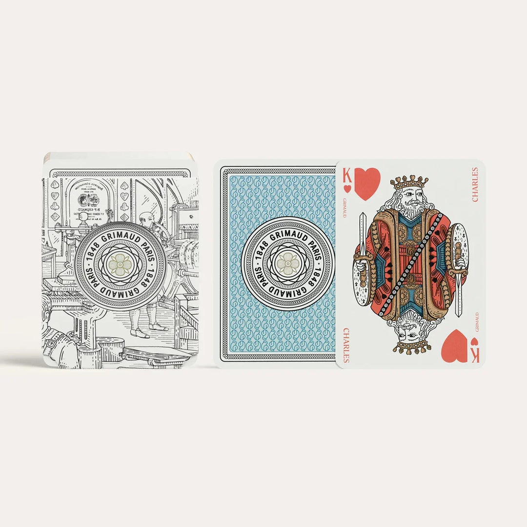 N°200 Cartes à Jouer by Grimaud Paris from the House of Nomad Stories selection, luxury Bridge and Poker playing cards in Dolphin Blue, made in France with gold foil detailing and illustrated design.