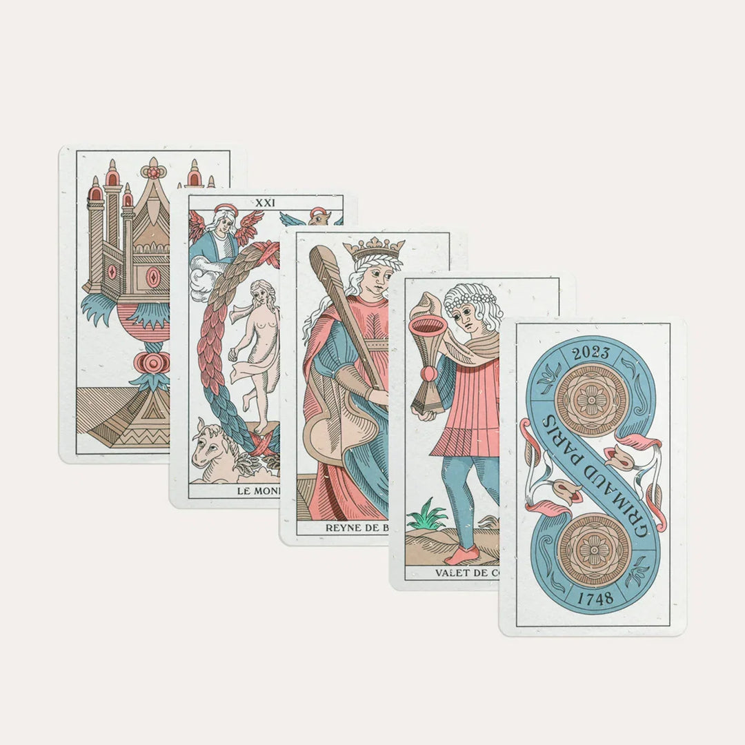 N°400 Tarot de Marseille by Grimaud Paris from the House of Nomad Stories selection, luxury 78-card tarot deck made in France with illustrated design, gold foil details and collector edition packaging.