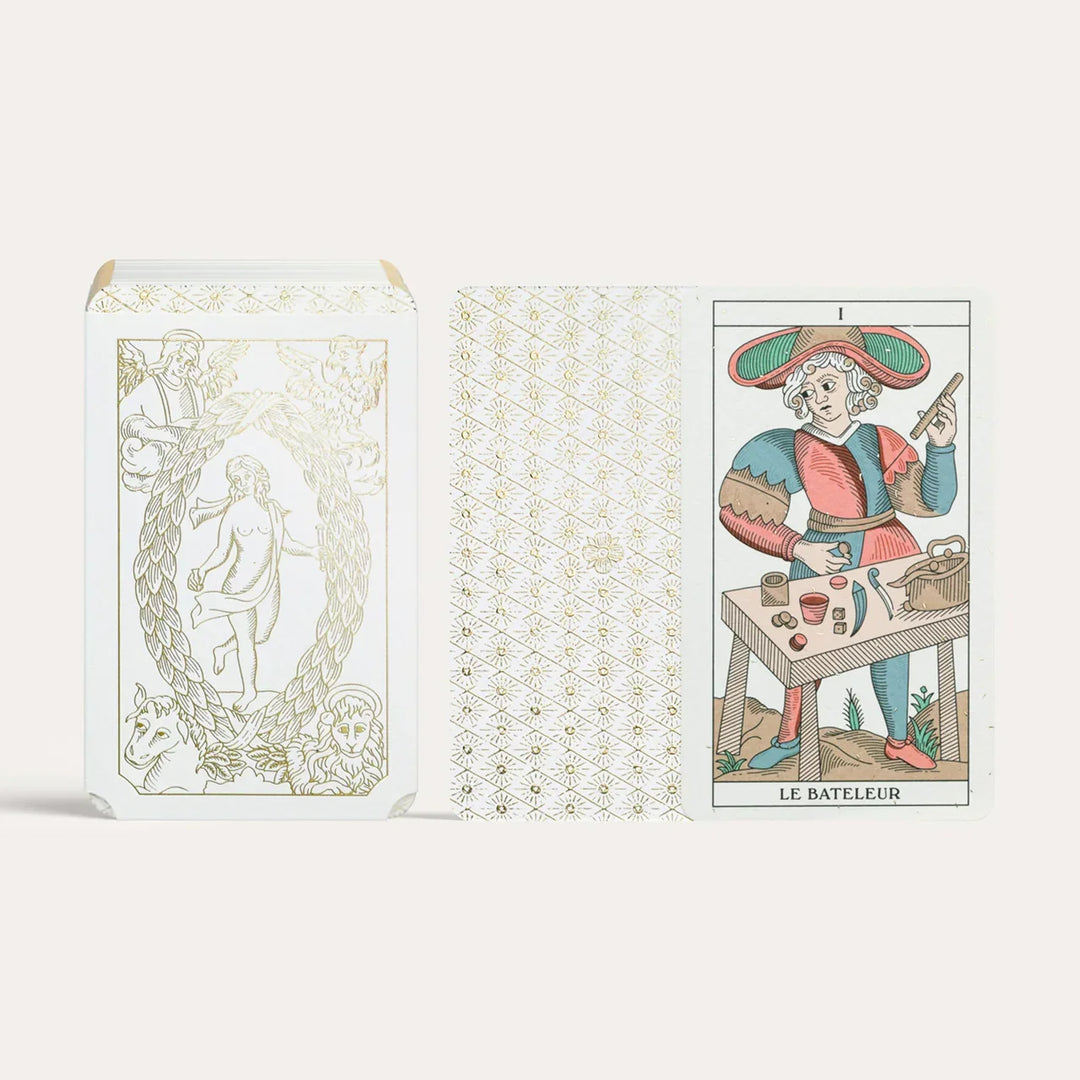 N°400 Tarot de Marseille by Grimaud Paris from the House of Nomad Stories selection, luxury 78-card tarot deck made in France with illustrated design, gold foil details and collector edition packaging.