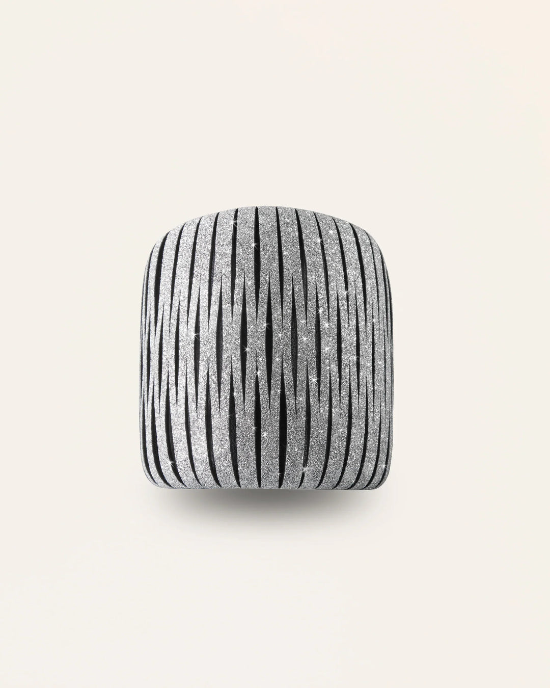 The Great Crystal Silver leather bracelet by SO-LE STUDIO, handcrafted in Tuscany, wide silver-toned design with crystal accents, adjustable and sculptural on the wrist