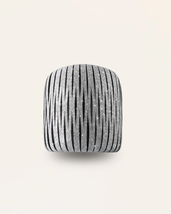 The Great Crystal Silver leather bracelet by SO-LE STUDIO, handcrafted in Tuscany, wide silver-toned design with crystal accents, adjustable and sculptural on the wrist